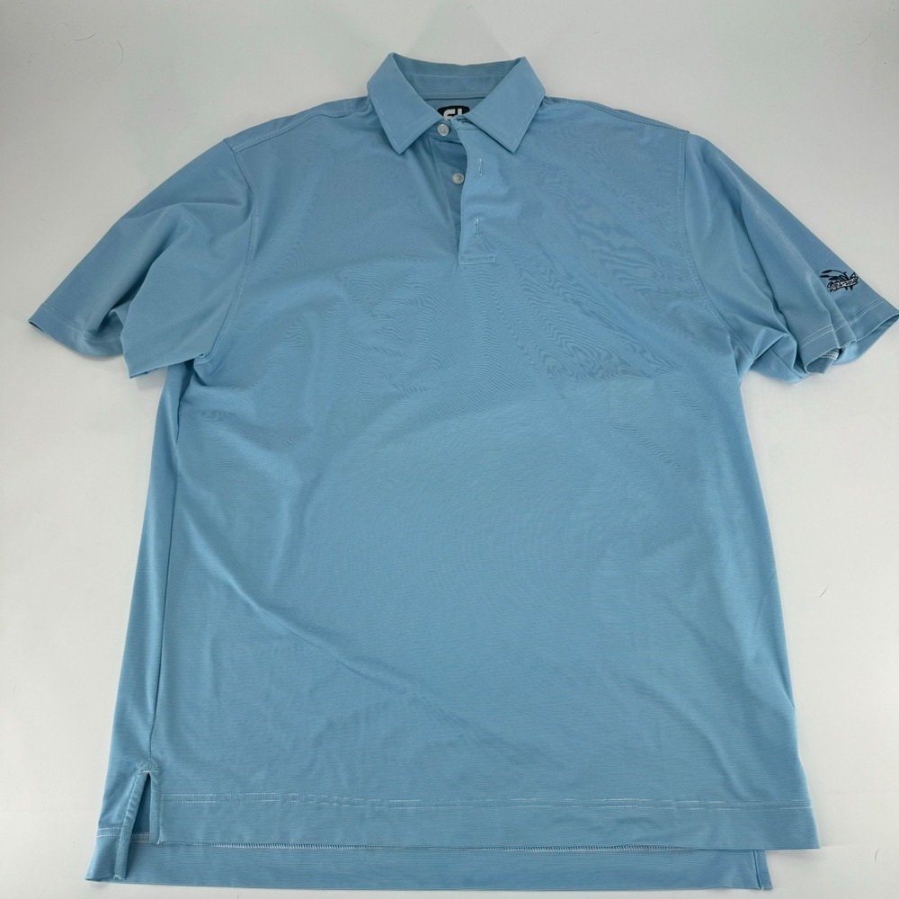 FootJoy FJ Golf Polo Shirt Mens‎ Large Blue Striped 1914 2014 Anniversary Logo